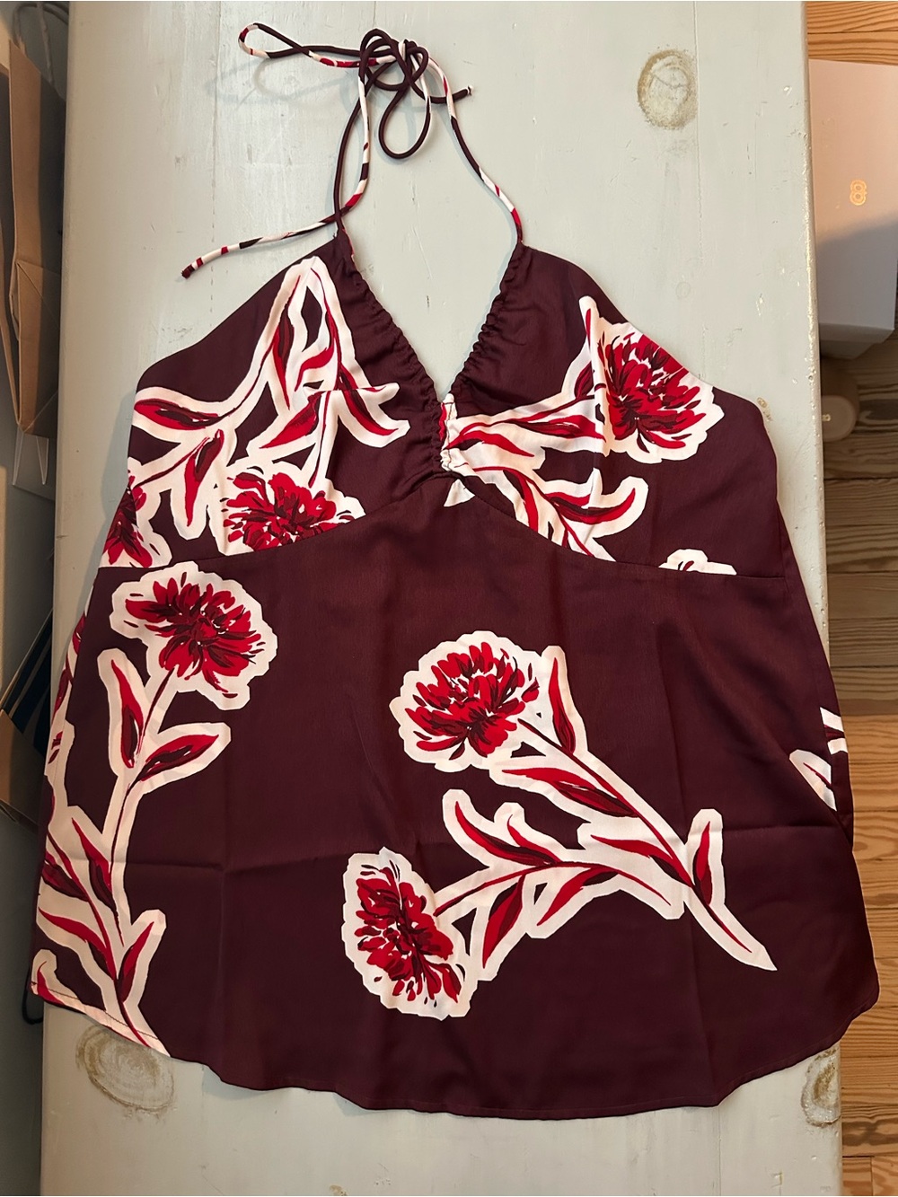 Banana Republic Burgundy Halter Camisole with Red and White Floral Print